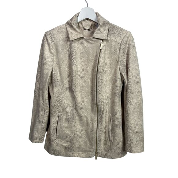 Chicos tan faux suede moto jacket small snake print preppy old money quiet luxur - Picture 7 of 16